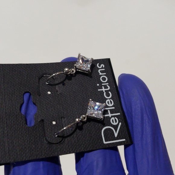 Silver Crystal Drop Earrings – Sparkling Square-Cut Cubic Zirconia, Lever-bsck - Picture 7 of 10